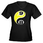 8 Ball 9 Ball Yin Yang Women's V-Neck Dark T-Shirt