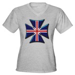 British Biker Cross Women's V-Neck Dark T-Shirt